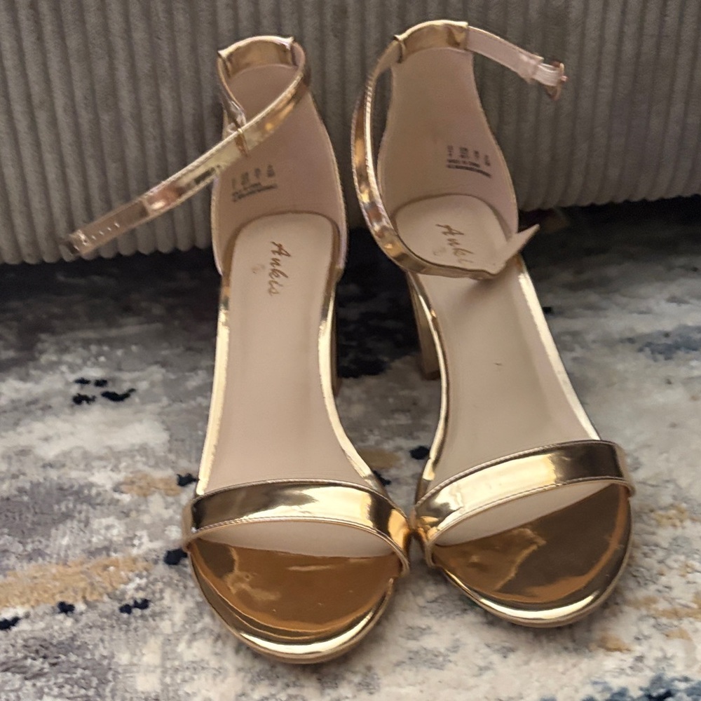 Ankle-Strap Metallic Heels in Rose Gold